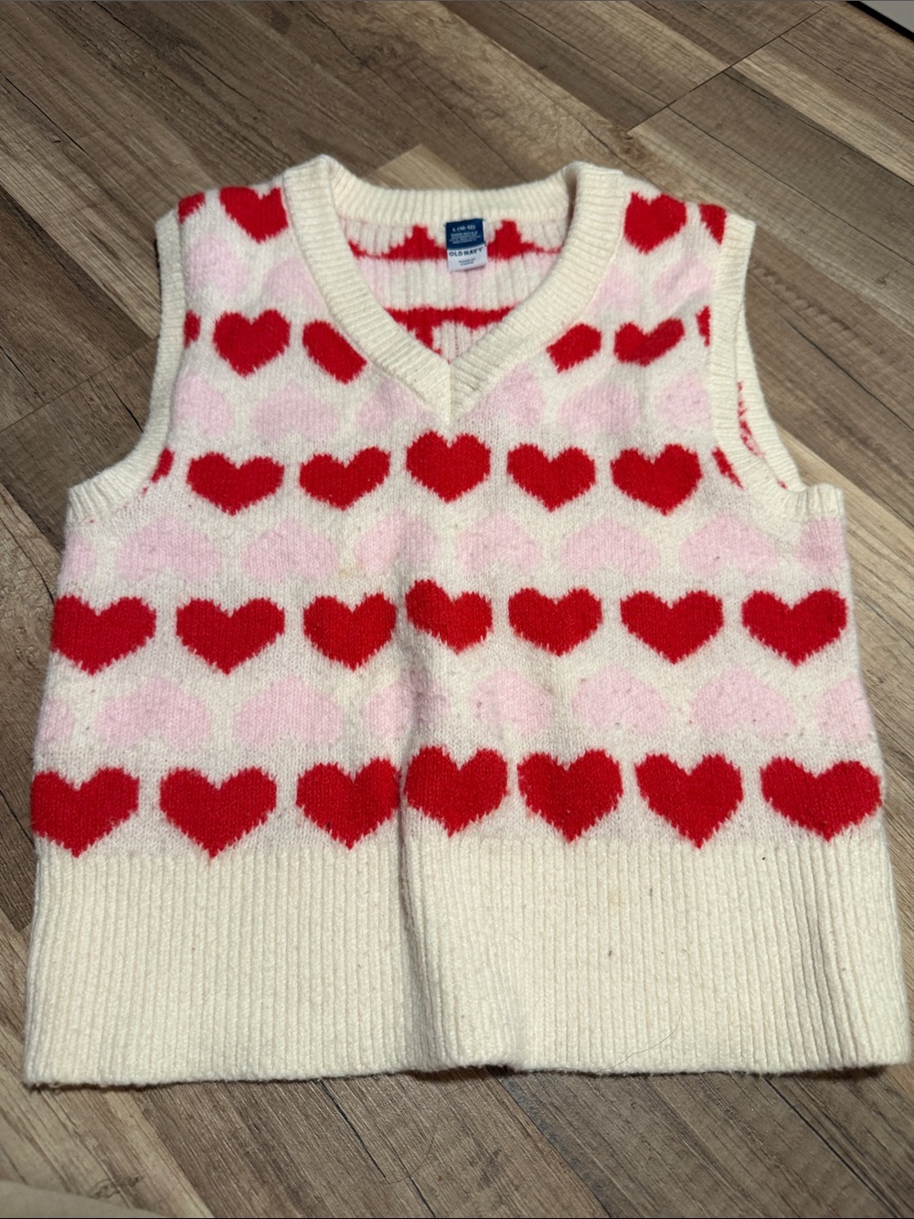 Old Navy Cream Pink Red Heart Knit Vest